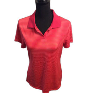 LPGA Large Womens Striped Collar Polo Shirt Pink